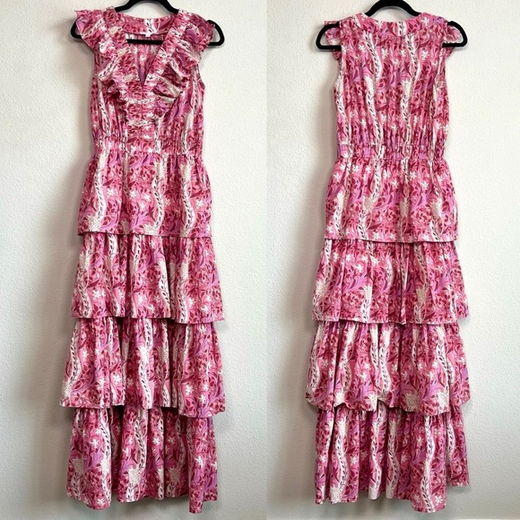 Anna Cate Charlotte Maxi Dress in Vine Mix Pink Floral Ruffle Tiered Size XS - Picture 1 of 8